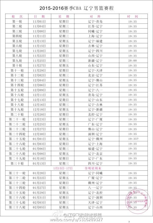 11月辽宁篮球比赛时间表,11月1日辽宁男篮比赛结果