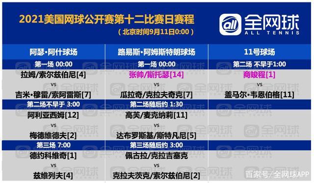 2021年美网赛程表图片,2021年美网比赛时间